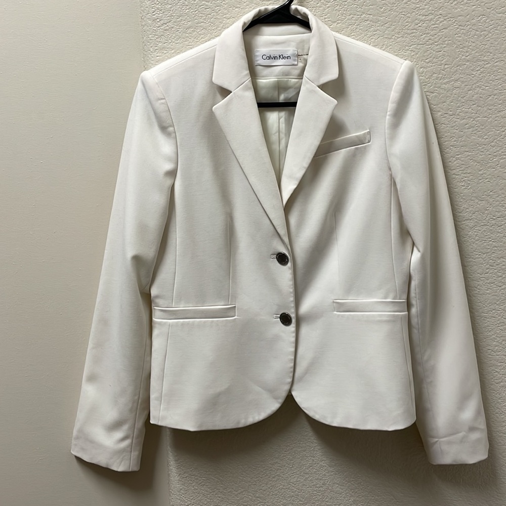 Calvin Klein Ivory Suit Blazer Dress Jacket Sz 4